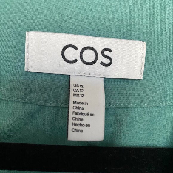 COS 100% Cotton Poplin Green V-Neck Dress with Pockets Size 12 - Picture 4 of 8